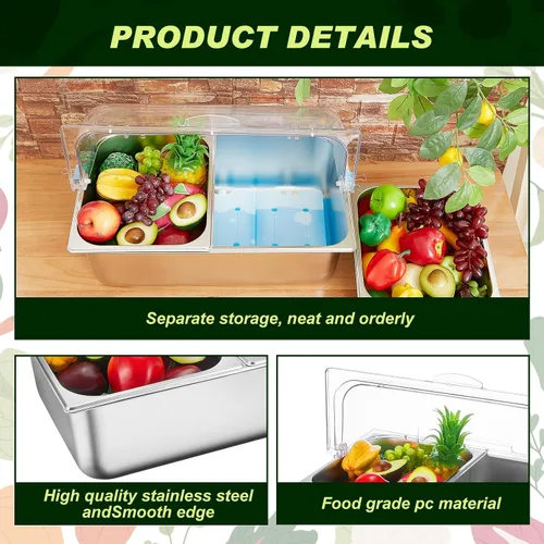 Miniatura 4 de Tessco for you 16 piezas de contenedor de condimentos para servir alimentos y especias, con tapa, para exhibición en mostrador, enfriado, de acero