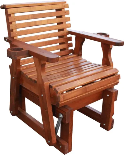 Miniatura 16 de Silla planeadora para exteriores, juego de muebles de patio de madera de 2 plazas con mesa, portavasos, respaldo alto y asiento contorneado Blanco