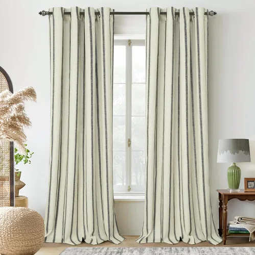 Miniatura 34 de DriftAway - Cortinas de Lino Mezcla de Granja 100% Opacas de 84 Pulgadas de Largo para Dormitorio, Cortinas Verticales Rayadas Impresas de Lino