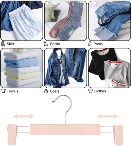Miniatura 4 de GUANJUNE Perchas para pantalones, soportes para faldas que ahorran espacio con ganchos giratorios de 360°, clips ajustables, perchas para Rosa