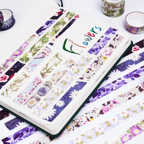 Miniatura 5 de YUBBAEX Juego de 10 rollos de cinta washi de flores primaverales para enmascarar cintas decorativas (tono frío)