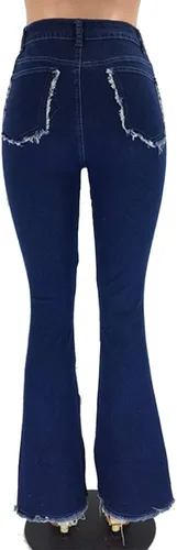 Miniatura 3 de PAODIKUAI Jeans de retazos para mujer, con dobladillo sin procesar, corte de bota