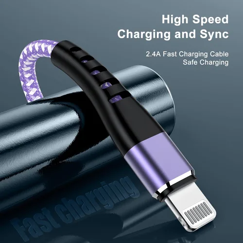 Miniatura 3 de Essri 3 cables de carga cortos de 1 pie para iPhone, con certificación MFi, cables Lightning fuertes de nailon trenzado, carga rápida USB para Azul
