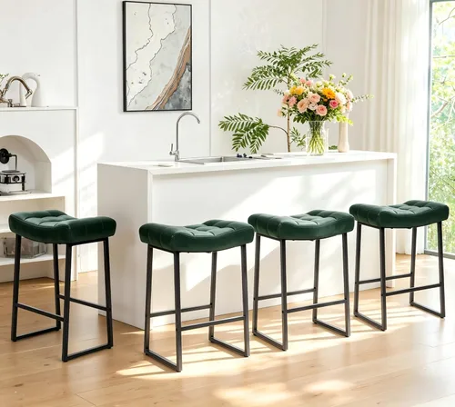 Miniatura 19 de RNKSFX Taburete de bar moderno negro para encimera de cocina sin respaldo de altura de mostrador con asiento tapizado de piel sintética y marco