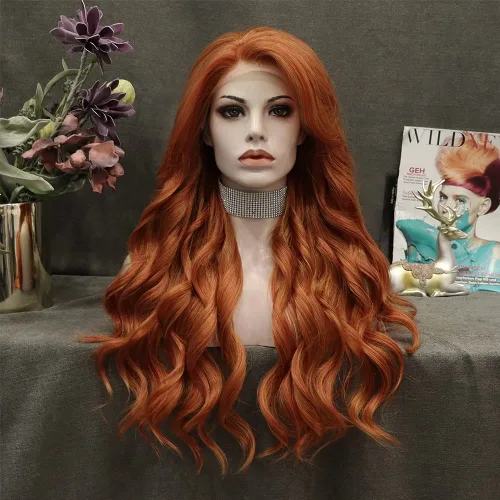 Miniatura 9 de IMSTYLE Peluca rubia con encaje frontal, pelucas de cabello sintético de onda larga para mujer, línea capilar natural, cabello rubio seguro al Rubio