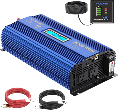 Miniatura 11 de Inversor de potencia 1100 vatios 12V DC a 110V 120V AC, inversor de 1000 W con pantalla LCD, control remoto, 2 tomas de CA, puertos USB duales