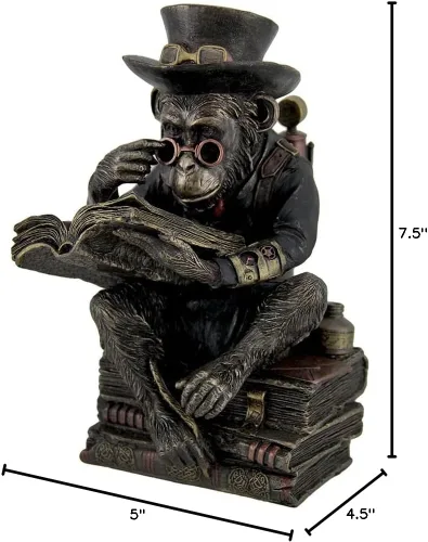 Miniatura 2 de Veronese Design Estatua de resina Steampunk para chimpancé erudito de 7 1/2 pulgadas, acabado de bronce