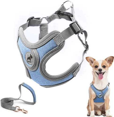 Miniatura 14 de Arnés para perro con juego de correa, arneses para cachorros con acolchado transpirable para entrenamiento y carrera de perros pequeños (XS, gris)
