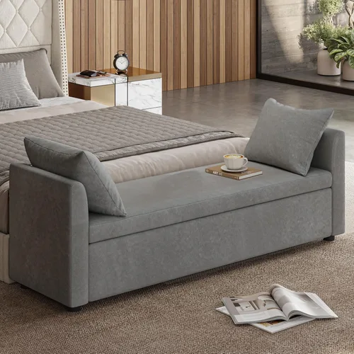 Miniatura 8 de EcoHarbor Otomán de Almacenamiento Moderno para Dormitorio, Banco de Pie de Cama con Cojines Decorativos y Brazos, Taburete Reposapiés para Sala