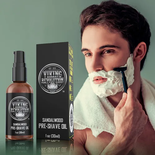 Miniatura 6 de Viking Revolution Aceite de sándalo para antes del afeitado para hombres, afeitado suave, sin irritación, 1 onza líquida, todo