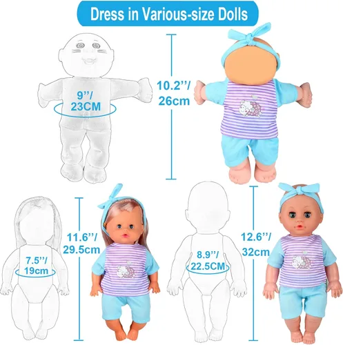 Miniatura 4 de 10 juegos para muñeca de bebé de 10-11-12 pulgadas, accesorios de muñeca recién nacida, trajes de disfraces con mochila escolar, juguete de cocina