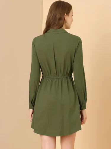Miniatura 3 de Allegra K Vestido tipo camisa para mujer, vestido de manga larga con botones, M