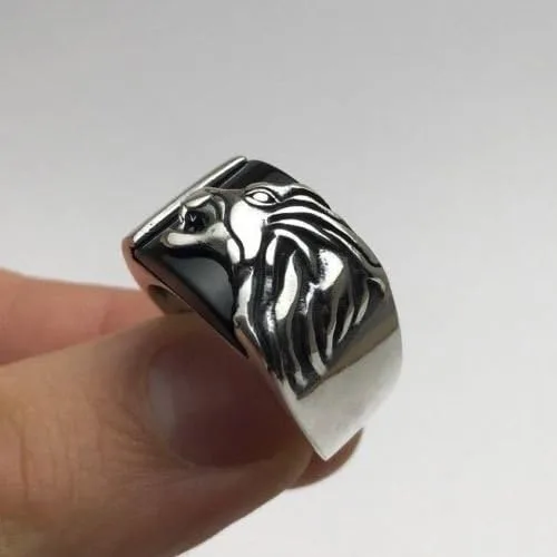 Miniatura 4 de Anillo de plata de ley 925K con motivo de león y piedra de ónix para hombre, Plata
