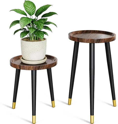 Miniatura 9 de Soporte alto para plantas de interior, soportes de metal para plantas de interior de mediados de siglo, mesa de altura ajustable para macetas