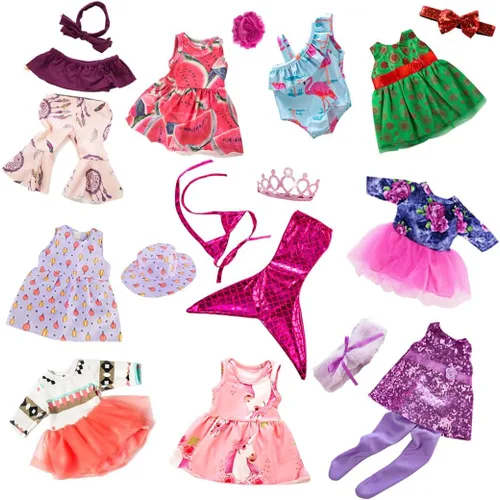 Miniatura 2 de ebuddy Juego de 10 piezas de ropa para muñeca de 18 pulgadas - Conjunto de moda apto para muñeca de 18 pulgadas (Solo ropa)
