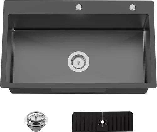 Miniatura 16 de Fregadero Negro de Cocina y Bar, Fregadero de Cocina de Acero Inoxidable de 15 x 17 Pulgadas para Empotrar, Fregadero de Bar Moderno de Un Solo