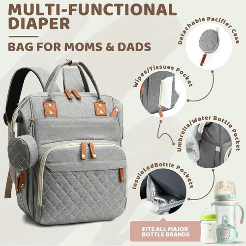 Miniatura 4 de Mochila de Pañales para Niñas y Niños: Mochila Gris para Pañales con Cambiador para Bebé, Mochila de Pañales para Mamá y Papá, Pañaleras para Bebé