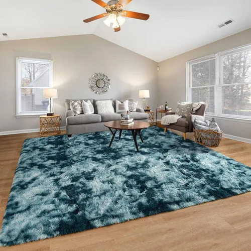 Miniatura 6 de Pettop Alfombra Mullida Tie-Dye Azul Pavo Real para Dormitorio Sala de Estar, 4x6 Pies Alfombras Shaggy de Felpa Súper Suaves y Peludas para Niñas