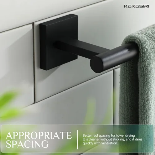 Miniatura 5 de KOKOSIRI Barra para Toallas de Mano en Negro Mate, Accesorios de Baño de Acero Inoxidable, Soporte de Toallas para Pared, para Gabinete de Cocina