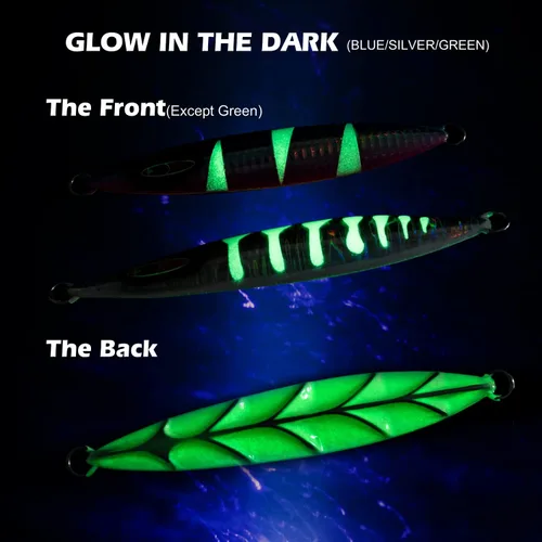 Miniatura 3 de Goture Señuelo artificial vertical de caída plana lenta con plomo luminoso de agua salada, señuelo de pesca con dos ganchos Mustad de asistencia