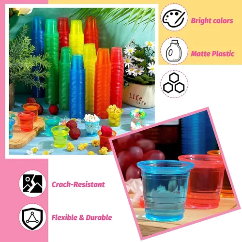 Miniatura 6 de Nuanchu 1500 vasos de chupito de plástico neón de 1 onza, vasos desechables a granel para vino, condimentos, salsa, chupitos y más, para Año Nuevo