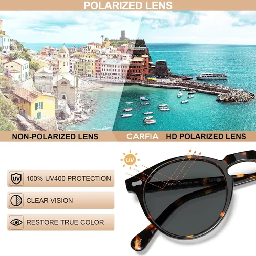 Miniatura 50 de CARFIA Gafas de sol polarizadas de acetato redondo para mujer, protección UV de cara pequeña con funda de cuero CA5288
