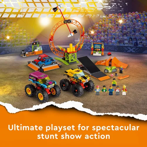 Miniatura 3 de LEGO City Stunt Show Arena 60295 - Juego de juguetes de construcción con 2 camiones monstruo, 2 autos plegables, una bicicleta de acrobacias