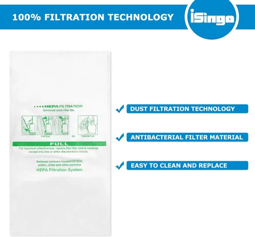 Miniatura 4 de Paquete de 15 + 5 bolsas de filtro HEPA 204814 más cinturones, para bolsas de vacío Kirby 204811 204808 205811, bolsas universales de tela blanca