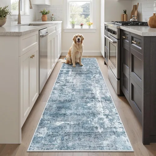 Miniatura 80 de Alfombra de pasillo Soalmost 2'6" x 10' lavable, alfombra antideslizante para cocina, baño, lavandería, alfombras vintage ultra delgadas para Beige