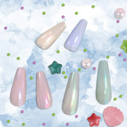 Miniatura 6 de Decoración de uñas láser espejo - Neón, Aurora, polvo de metal de titanio con cepillos de esponja para uñas
