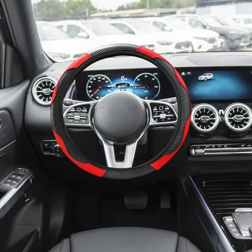 Miniatura 18 de Funda de volante de automóvil, funda de volante de carbono de 15 pulgadas, accesorios de volante antideslizantes transpirables para hombres