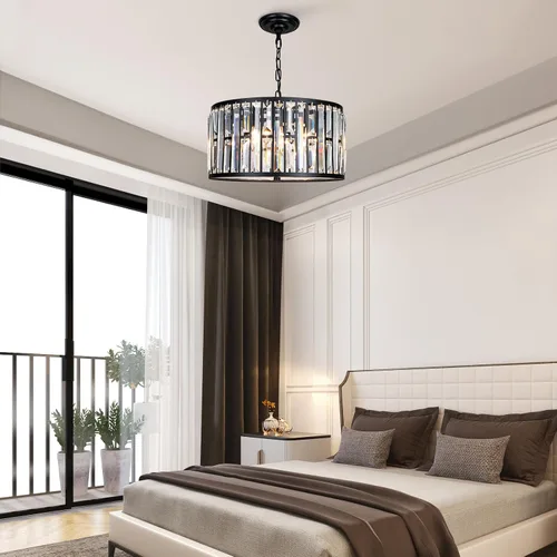 Miniatura 5 de Weesalife Candelabros de cristal para comedor sobre mesa, 6 luces modernas para dormitorio, lámparas de tambor para isla de cocina, sala de estar