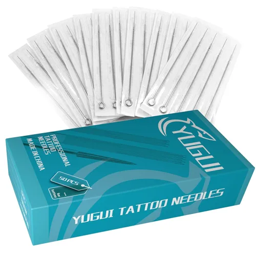 Yugui Juego de agujas de tatuaje, 50 piezas mixtas de palo y poke kit con 3RL, 5RL, 7RL, 9RL, 3RS, 5RS, 7RS, 9RS, 5M1, 7M1, 7M1, agujas de tatuaje