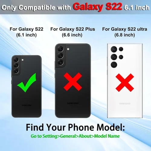 Miniatura 2 de VANAVAGY Funda tipo cartera compatible con Galaxy S22 con soporte para tarjetas de bloqueo RFID, piel sintética, cierre magnético, función atril