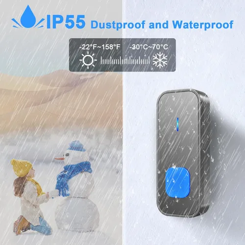 Miniatura 3 de SURFOU Kit de timbre inalámbrico para todo tipo de clima, conexión confiable de 1300 pies, campana de puerta impermeable para exteriores, 5 niveles