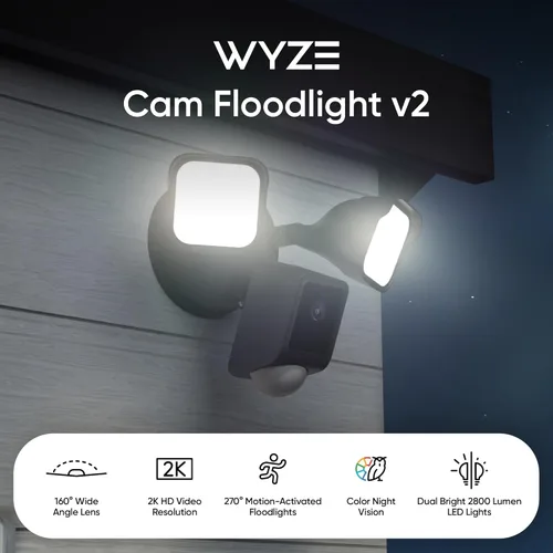 Miniatura 3 de WYZE Cámara Floodlight v2, Cámara de Seguridad para Exteriores, 2K HD con Visión Nocturna a Color, LEDs de 2800 Lúmenes, Visión Amplia de 160°