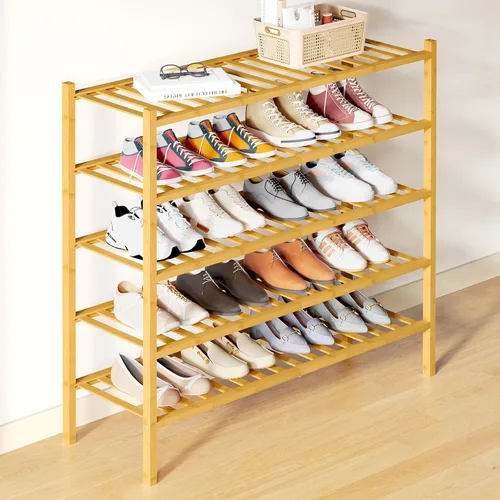 Miniatura 42 de Smiry Zapatero de bambú para clóset, organizador de zapatos apilable de 4 niveles largo de madera, estante de almacenamiento de zapatos Negro