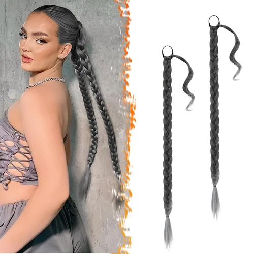 Miniatura 71 de Barsdar Extensión de 26 Pulgadas de Cola de Caballo Trenzada Larga con Banda Elástica - Extensiones de Cabello en Cola de Caballo Recta y Elegante