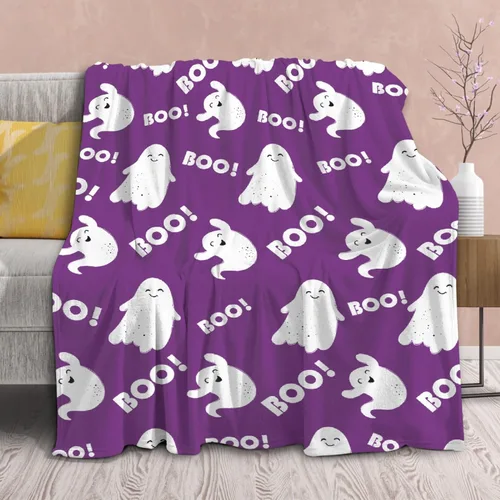 Miniatura 8 de Manta de fantasmas morados para niñas, mujeres y niños, manta ligera de forro polar espeluznante para niños, mantas de franela suave, decorativas