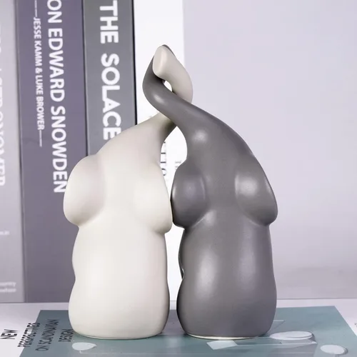 Miniatura 5 de OwMell Juego de 2 figuras de estatua de elefante amoroso, soporte de anillo de elefante de 6 pulgadas, regalos para parejas, decoración de la suerte
