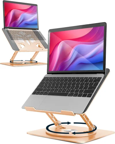 Miniatura 16 de Soporte ajustable para laptop de escritorio - Elevador portátil para laptop con base giratoria, soporte plegable de aluminio para computadora, Negro