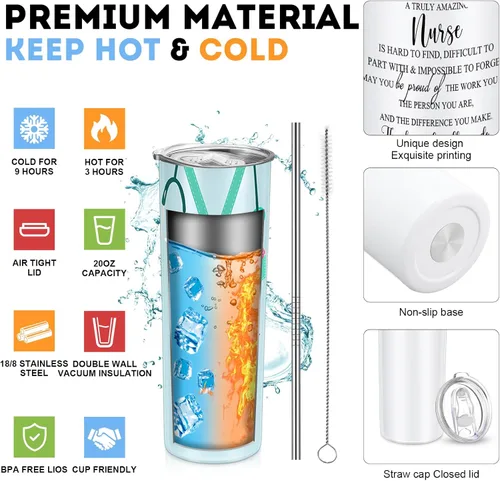 Miniatura 3 de Sabary Cna Week Gifts - Vaso de acero inoxidable de 20 onzas a granel con tapa y letrero de estetoscopio para mujeres, estudiantes de graduación