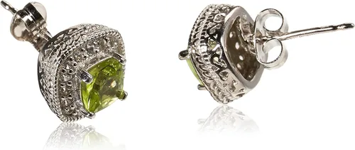 Miniatura 2 de Tienda Collection Sterling Silver Cushion Cut Birthstone and Created White Sapphire Halo Stud Earrings