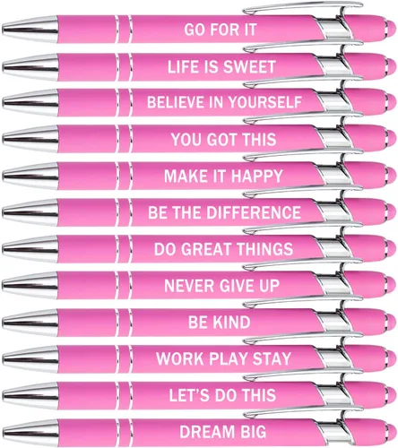 Miniatura 7 de PASISIBICK 12 piezas de bolígrafos de tinta negra con citas motivadoras e inspiradoras, punta estilo lápiz táctil para pantalla, escrituras 12