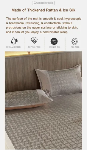 Miniatura 6 de Tapete cuadrado de enfriamiento para cama, tapete de ratán de seda de hielo, Jacquard plegable mezclado seda de hielo y alfombrilla de ratán