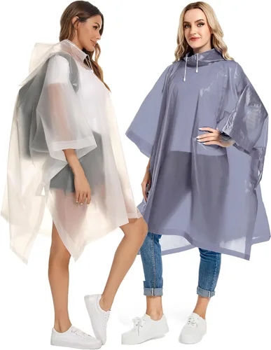 Miniatura 81 de Paquete de 2 ponchos de lluvia para adultos, reutilizables, impermeables, de supervivencia, emergencia, resistente, con capucha con cordón