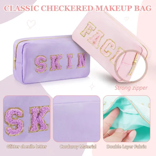 Miniatura 2 de 4 bolsas de aseo de viaje para mujer, bolsas de maquillaje preparadas, organizador de cosas para la cara y el cabello, bolsa de felpilla