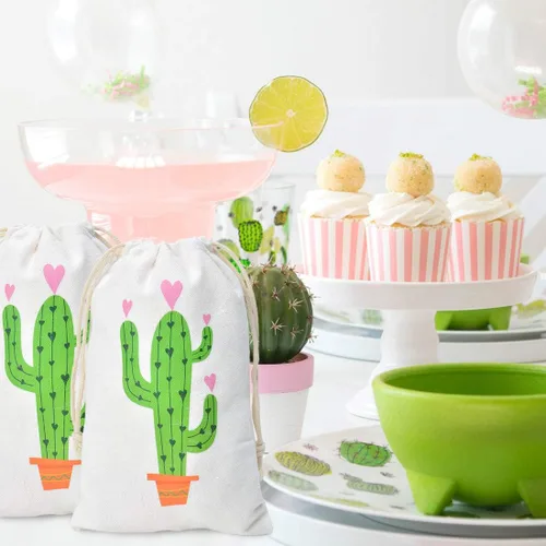 Miniatura 2 de Kreatwow Bolsas de regalo de fiesta de cactus con cordón para fiesta de cumpleaños, baby shower, despedida de soltera, boda, paquete de 12