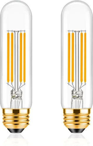 Miniatura 12 de ToBeGreat Bombilla LED T10 equivalente a 4 W, equivalente a 40 W, 2200 K ámbar blanco cálido, bombilla de filamento Edison tubular E26, luz de tubo