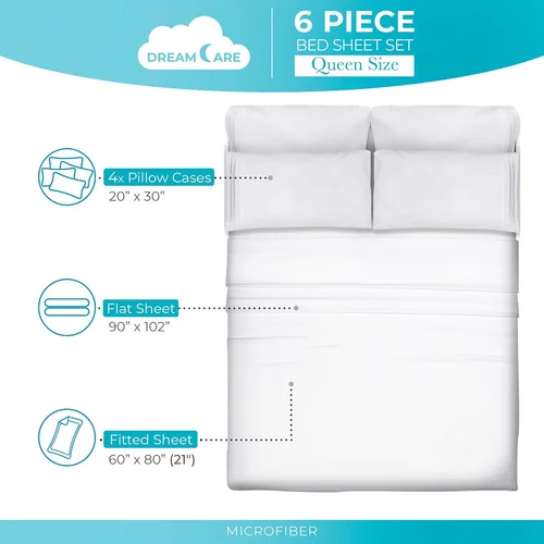 Miniatura 284 de DREAMCARE Juego de sábanas Queen – 6 piezas Sábanas de enfriamiento – hasta 15” Sábanas profundas tamaño Queen – Colección 2500 Supreme – Extra 03